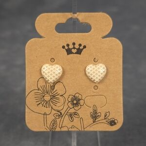 Waffle Cookie Heart Stud Earrings Stainless Steel Post Butterfly & Silicone Back